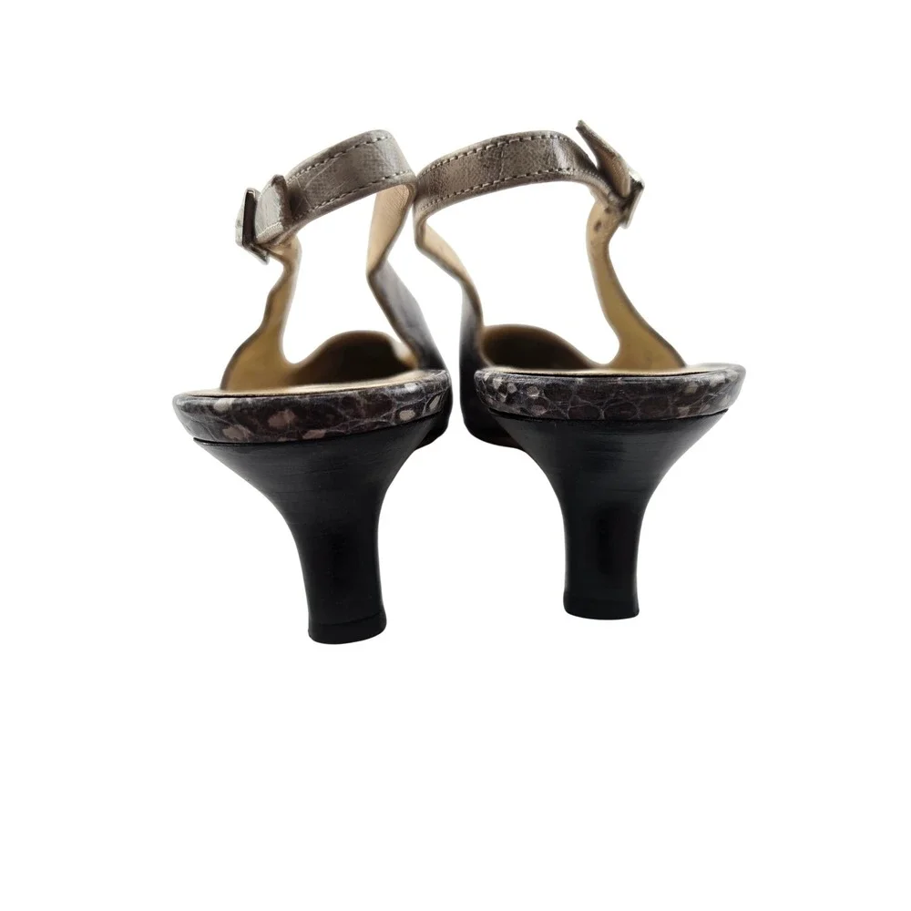 Salvatore Ferragamo Gray Crocodile Embossed Leather Slingback Kitten Heels 8.5 B